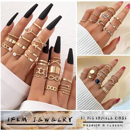 IFKM Gold Knuckle Rings Set For Women Vintage Stackable Joint Finger Midi Rings Dainty Cubic Zirconia Crystal Simple Twist Hollow Cute Rings Pack Jewelry Gift thumbnail 2