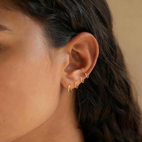 Gokeey Small Gold Huggie Hoop Earrings Set for Women 14K Gold Plated Hypoallergenic Lightweight Earrings for Sensitive Ears Everyday Earrings Sets for Multiple Piercing Cartilage Hoop Earrings Stack Jewelry thumbnail 3