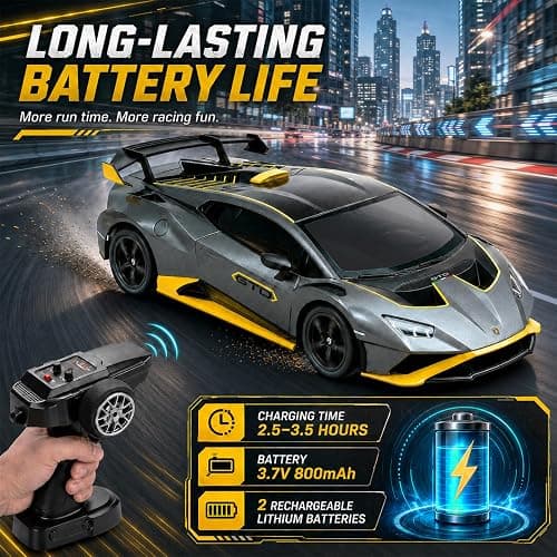 YESHIN 1：24 Lamborghini Haracan Drifting Car Gray, Lamborghini Toy Car, RC Cars for Boys Age 8-12, 2.4GHz Remote Control Car with Light thumbnail 4