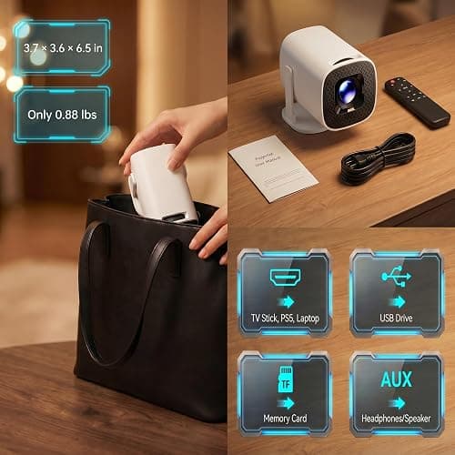 [Android 14 & 2026 Upgraded] YXLSSG Smart Portable Mini Projector with WiFi 6 & Bluetooth 5.4, 180° Rotatable, 1080P/4K Supported, Compatible with iOS/Android/TV Stick/Laptop/USB/HDMI thumbnail 6