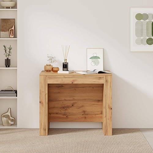 Mobili Fiver, Easy, Extendable Console Table with Extension Leaves Holder, 17,7(120,1) x35,4 in, Rustic Oak, for 4-12 People, Space-Saving Dining Table, Italian Furniture - Rustic Oak thumbnail 5