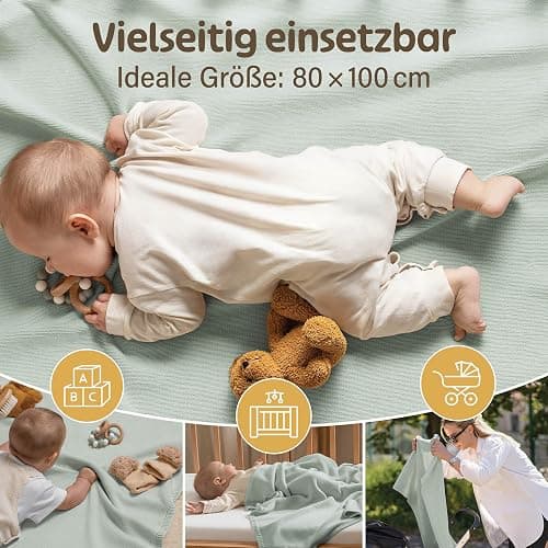 Merle Toys® Premium Babydecke Baumwolle, 100% Bio - GOTS & Oeko-TEX Zertifizierte Strickdecke, Baby Decke Neugeborenen, Kuscheldecke Baby, Blanket Newborn Cotton, Babydecke Bio Baumwolle, Mint thumbnail 8
