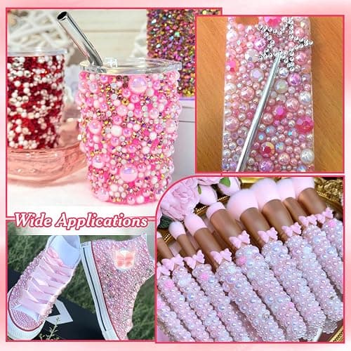 2 Boxes Pink White Flatback Pearls and Resin Rhinestones for Crafting, 3-6 mm Jelly Rhinestones, Mixed Size Half Pearl Bedazzling Gems for Nail DIY Crafts Mugs Bottles Tumblers Clothes Makeup thumbnail 7
