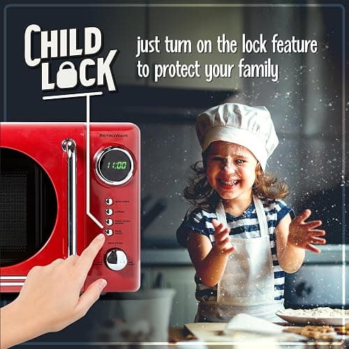 Nostalgia Retro Compact Countertop Microwave Oven - 0.7 Cu. Ft. - 700-Watts with LED Digital Display - Child Lock - Easy Clean Interior - Red - Retro Classic - 0.7 Cu. Ft. - Red thumbnail 4