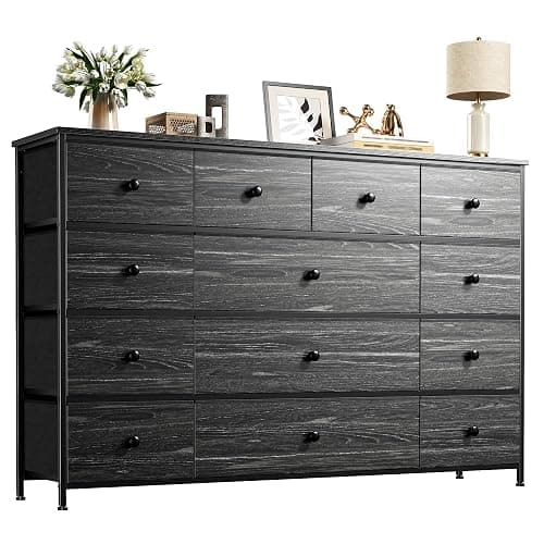 Black Dresser TV Stand with 13 Fabric Dresser 45 Inch TV Stand for Bedroom Chests of Drawers for Bedroom, Entryway, Wood Top and Sturdy Frame - Image 1