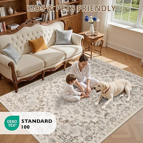 ExpediX 5x7 Area Rugs Living Room: Washable Rug for Bedroom Brown Beige | Boho No Slip Stain Resistant Rug Soft Indoor Decor Floor Floral 5x7 Area Rugs for Dining Room, Nursery, Hallway, Home Office thumbnail 9