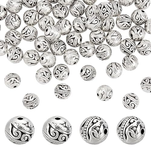PH PandaHall 8mm Round Spacers Beads, 60pcs Tibetan Alloy Metal Charms Beads Antique Silver Metal Loose Spacer Beads for Bracelet Necklace Jewelry Making, Hole: 1.5mm thumbnail 9