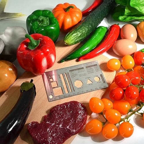 UPTTHOW Culinary Ruler Stainless Streel Mini Cutting Reference Template Cooking Measurement for Food Essential Kitchen Tool with Weight Temperature Baking Conversion Chart for Beginner and Chef (5*3") thumbnail 3