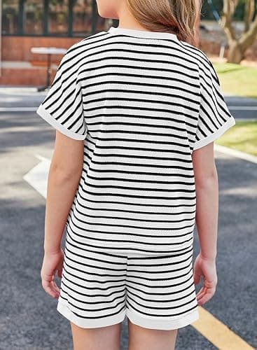 blibean Girls Summer Clothes Sets Kids Textured Striped Outfits Size 6-15 Years thumbnail 3