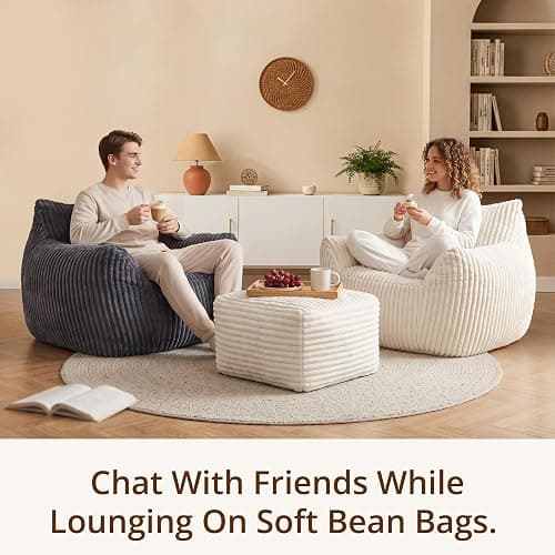 zzlay Giant Bean Bag Chair for Adults, Large Cloud Comfy Bean Bag with Ottoman & Armrests, Stuffed Beanbag Chair for Reading, Gaming, Napping, Beige thumbnail 8