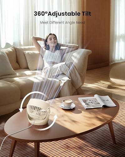Gaiatop Desk Fan, 5-Inch Portable Electric Table Desktop Air Circulator Fans, Small but Powerful with 3 Speed 360° Adjustable Tilt for Cooling Home Dorm Office Bedroom Bathroom Kitchen, Beige thumbnail 6