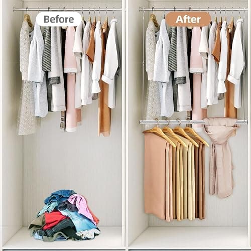 STORAGE MANIAC Hanging Closet Rod, Adjustable Width and Height Closet Hanging Organizer, Space-Saving Clothes Hanging Bar, Closet Extender Hanging Rod Double Closet Hanging Rod, 2 Pack Chrome thumbnail 6