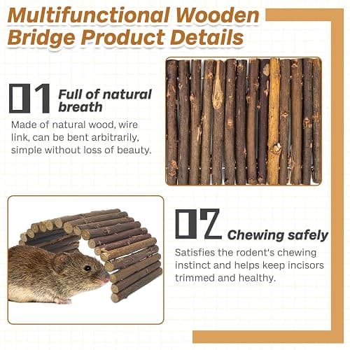 PINVNBY 2 PCS Hamster Toys, Wooden Hamster Ladder Bridge Tunnel Hide, Guinea Pigs Cage Accessories Natural Hideout for Small Animals Chinchillas Guinea Pigs Mouse Rat Ferret Rodents thumbnail 3