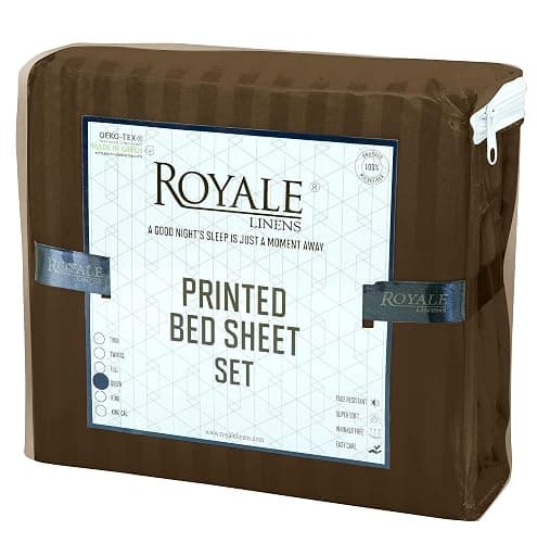 ROYALE LINENS 4 Piece Full Sheets Set - Soft Brushed Microfiber Bedding - 1 Fitted, 1 Flat Sheet, 2 Pillow Cases - Wrinkle Free & Fade Resistant - Hotel Luxury Bed Sheets (Stripe Chocolate, Full) thumbnail 9