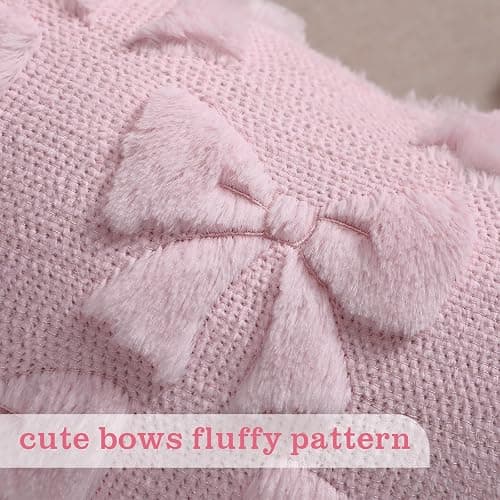 Mixweer Bow Pillow Covers Set of 2 Coquette Room Decor Cute Faux Fur Soft Bowknot Preppy Stuff Fluffy Plush Aesthetic Pillow Covers for Bed Sofa Couch, Fall Christmas Decor(12 x 20 Inch,Pink) thumbnail 3