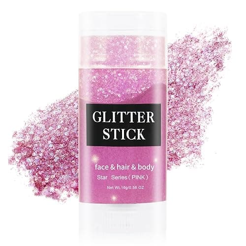 MEICOLY Pink Body Glitter Stick,Pink Face Glitter Sparkly Hair Glitter,Pink Accessories for Spirit Week,Singer Concerts Lover Heart Glitter Makeup,Mermaid Glitter Face Paint,Waterproof - Image 1
