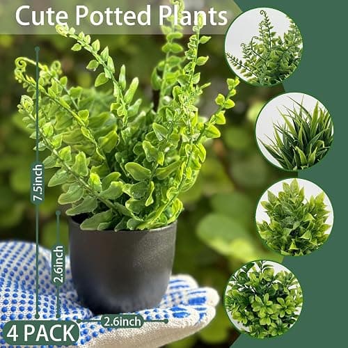 DCECDWD Set of 4 Fake Plants 7” Small Potted Plants Artificial Plants Indoor Mini Greenery Plants for Indoor Decor Home Shelf Office Decor, Compact Black Pot thumbnail 3