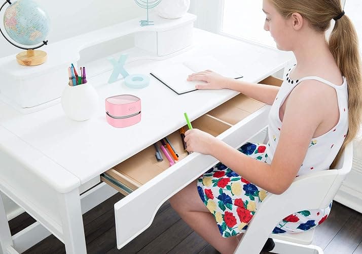 ODISTAR Desktop Vacuum Cleaner,Mini Table dust Sweeper Energy Saving,High Endurance up to 400 mins,Cordless&360º Rotatable for Cleaning Hairs,Crumbs,Computer Keyboard of Gifts for Kids (Pink) thumbnail 2