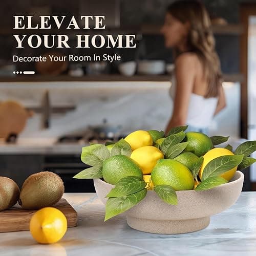 YMXYJM Large Decorative Bowl, Modern Handicraft Resin Bowls for Home Decor, Decorative Fruit Bowl for Kitchen Counter, Stylish Key Bowl for Entry Table, Artificial Stone Resin Beige - Beige thumbnail 4