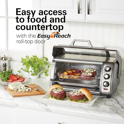 Hamilton Beach Air Fryer Toaster Oven Combo with Large Capacity, Fits 6 Slices or 12” Pizza, 4 Cooking Functions for Convection, Bake, Broil, Roll-Top Door, Easy Reach Sure-Crisp, Stainless Steel thumbnail 4