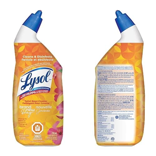Lysol Brand New Day Toilet Bowl Cleaner, Disinfectant Gel, 710 mL | Removes Hard Water & Rust Stains, Kills Germs, Angled Bottle, Mango & Hibiscus Fragrance thumbnail 11