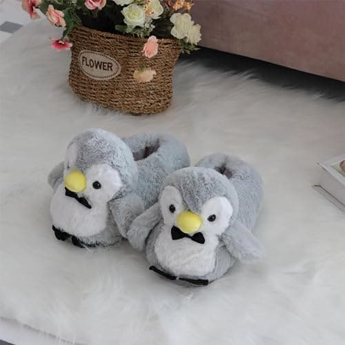 Aopuro Cute Women Penguin Animal Slippers Fluffy Warm Plush House Shoes Novelty Soft Slippers Cartoon Gifts for Birthday Christmas thumbnail 2