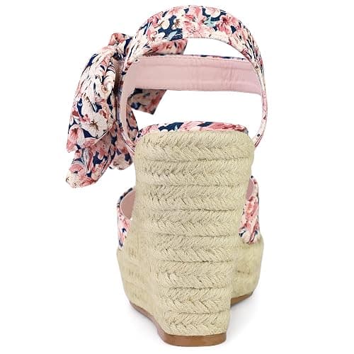 Allegra K Women's Platform Sandal Wedge Heels | 4 1/2 inches Heel, Espadrille, Bow, Comfortable, Fabric, perfect for Evening Party, Wedding, Date Night thumbnail 3