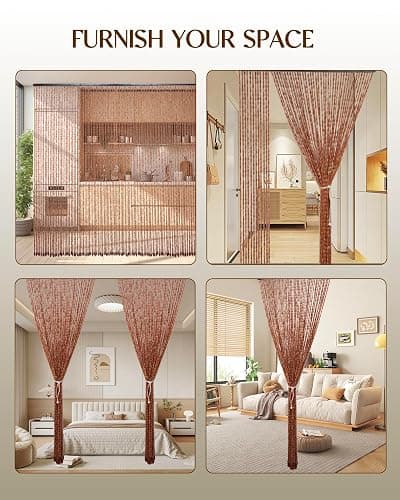 Erfolkerz 52 Strands Beaded Curtain for Doorways -35.4"x79"- Handmade Natural Beaded Curtains，Boho Doorway Wood and Bamboo Bead Curtain-As Insect Screen/Room Divider-Brown thumbnail 9