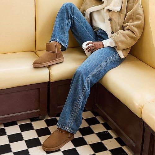 DREAM PAIRS Women's Winter Snow Boots Genuine Suede Faux Fur Lining Water Resistant Anti-Slip Warm Booties Slip On Memory Foam Comfort Ankle Boots FuzzyClassic Ⅱ thumbnail 7