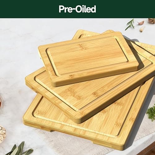 Zeawec 3-Piece Set Bamboo Cutting Board for Kitchen - Crack-Resistant Wood Chopping Boards with Deep Juice Grooves, Pre-Oiled Butcher Block for Meat, Vegetables & Cheese, Natural thumbnail 6