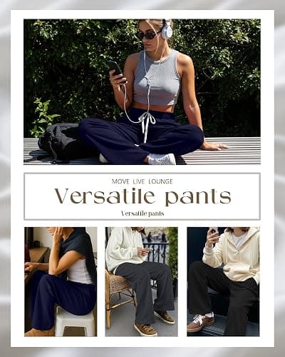 Neer 3 Pack Women's Lounge Pants Wide Leg Yoga Built in Drawstring High Waisted Casual Comfy Baggy Sweatpants with Pockets thumbnail 2