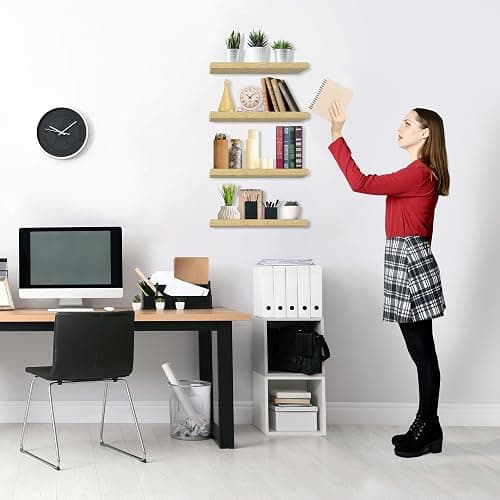 Sorbus Floating Shelves for Wall – 16 Inch Floating Shelf for Kitchen, Bedroom, Living Room, Bathroom, Home & Wall Decor - Mounted Bathroom Shelves with Invisible Brackets (Maple Wood, 4 Pack) thumbnail 8
