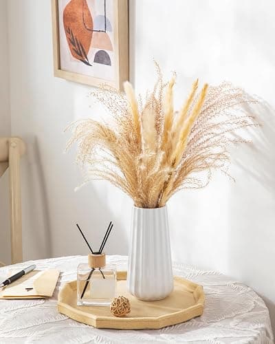 vancasso Ceramic Vase, 7.8 Inch Modern Ribbed Glossy Decorative Vase, Flower vase for Home Decor, Living Room, Bedroom, Office Decor, White thumbnail 5