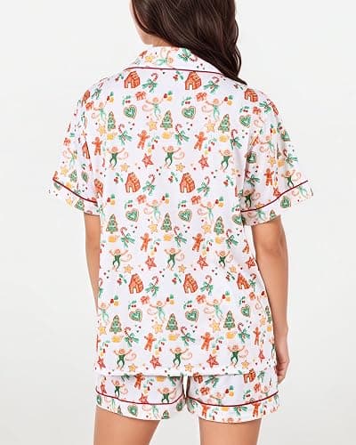 Zuafy Women's Pajamas Set Button Down Ladies Summer Pajamas Monkey Printed Sleepwear Short Sleeve 2 Pc Pjs for Birthday Gift thumbnail 2