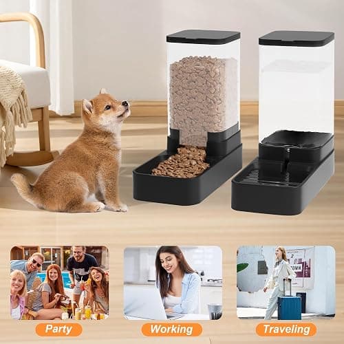 Wefeedy Automatic Cat Feeder and Water Dispenser in Set with Pet Food Bowl,Gravity Dog Waterer and Food Feeder for Small Medium Dog Cat Puppy Kitten Large Capacity(3.8L,Black) thumbnail 7