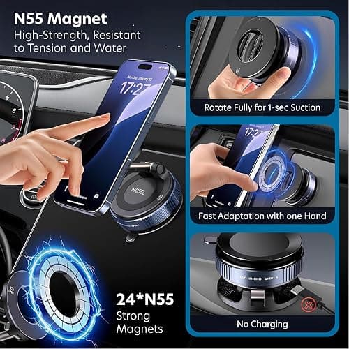 Magnetic Car Phone Holder, 360° Adjustable Car Accessories for Women & Men Compatible with Magsafe Car Mount for iPhone & All Smart Devices and Gadgets thumbnail 5