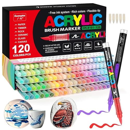 Gelanty Acrylic Paint Pens, 120 Colors Paint Markers with Flexible Brush Tip, Direct Liquid Acrylic Pens, Adult Colouring Pens, Drawing Pens for Rock Painting, Ceramic, Wood, Glass - Image 1