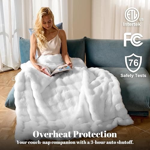 IUUI Electric Heated Blanket Throw 50''x60'',Luxury Faux Rabbit Fur Heating Throw Blankets,Fast Heating with 1/2/4/6/8/10 Hours,Overheat Protection, Quick Heating, Memory Function, Gift-Ready Design thumbnail 2
