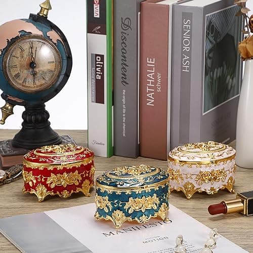 Hipiwe Vintage Metal Jewelry Box - Oval Trinket Organizer Ring Box Case with Rose Pattern Jewelry Storage Box for Ring Earrings Necklace, Gift for Women thumbnail 5