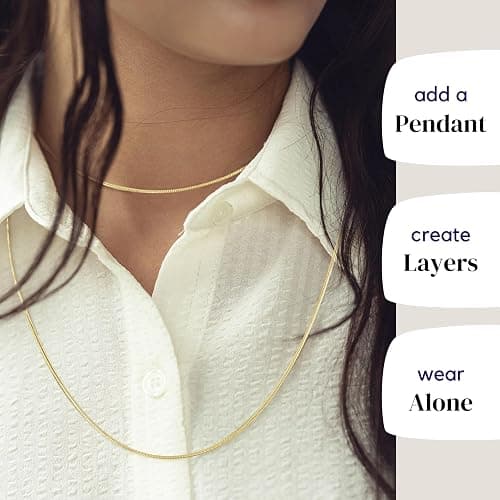 KISPER 24k Gold Snake Chain Necklace – Thin, Dainty, Gold Plated Stainless Steel Jewelry for Women & Men with Lobster Clasp thumbnail 3