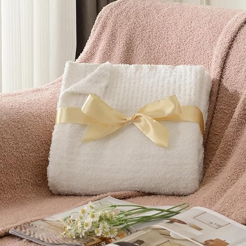 JOOJA Knit Throw Blanket Super Soft Warm Blanket for Couch Lightweight Fluffy Blanket for Bed Sofa 60x80 Inches Cream thumbnail 5