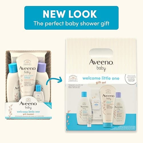 Aveeno Baby Welcome Little One Gift Set, Skincare Set with Nourishing Body Wash & Shampoo, Calming Bath Wash, All Over Wipes, Daily Moisturizing Lotion, & Balm, 5 Items thumbnail 3