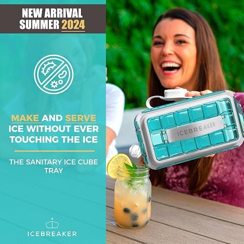 Ice Cube Tray with Lid - NO SPILL Innovative Patented Ice Tray for Freezer - NO TOUCH Silicone Ice Cube Tray for Freezer - This Ice Maker Makes 18 Cubes/Serv and 54/Day - Ice Cube Mold by ICEBREAKER thumbnail 2