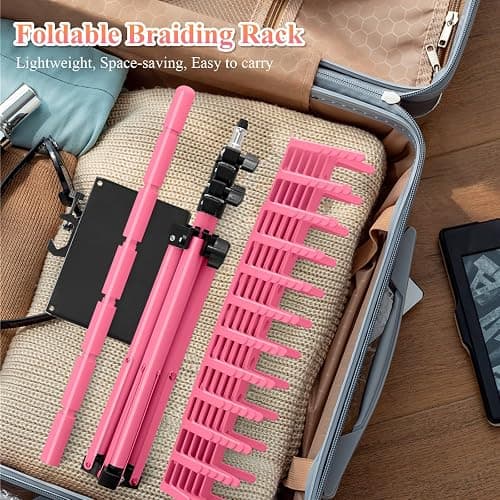 OLMRJKD Braiding Hair Rack with Tray, 144 Pegs Height Adjustable Braiding Rack, 2-side Hair Extension Holder Hanger, Hair Stand with Stylist Hair Braiding Tools for Hair Salon Home Traveling (Pink) thumbnail 5