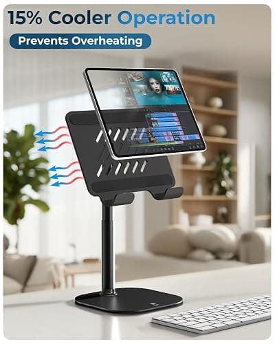 Cooper TabHolder, 7-10" Height Adjustable Tablet Stand, Premium iPad Stand for Desk, 270° Tilt Portable Monitor Holder for 15.6-17" Displays, for All iPad, Kindle, Surface, Samsung Tablets (Black) thumbnail 4