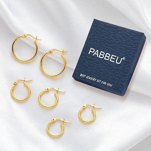 Gold Hoop Earrings for Women Sterling Silver Post Small Gold Hoop Earrings 14k Real Gold Tiny Hypoallergenic Small Hoop Earrings Set for Women Men Girls 13/15 /20mm PABBEU thumbnail 4