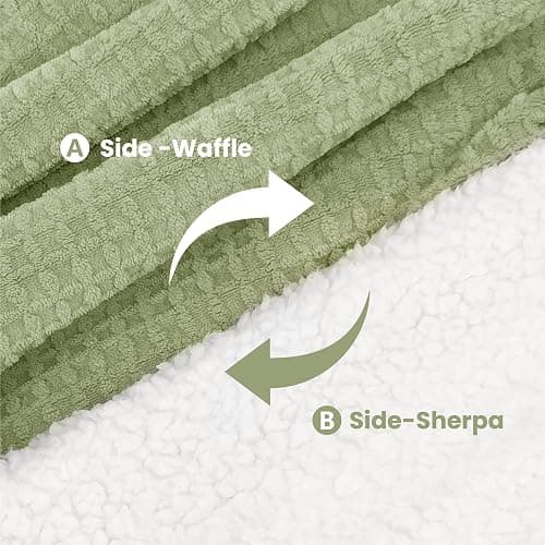 blunique Heated Blanket Electric Throw Waffle, 50x60 Inches Sherpa Fleece Fast Heating Blanket 6 Heating Levels & 4 Hours Auto Off ETL Certification, Sage Throw thumbnail 8