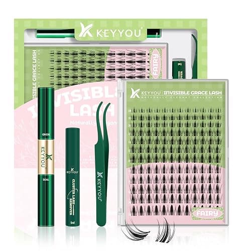 KEYYOU LASH Fairy Lash Clusters Kit Manga Wimpernverlängerung Kit D Curl 144Pcs Wimpernverlängerung Kit Wispy Natürliche unsichtbare Band Wimpern Kit(Fairy Kit-D-8-16MIX) - Image 1