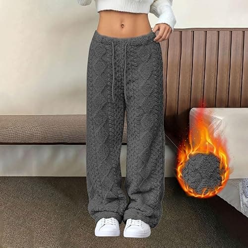 Womens Fluffy Pajama Pants Fuzzy Fleece Flannel Cozy Drawstring Lounge Pant With Pockets Winter Warm Pj Bottoms thumbnail 2