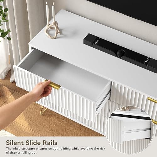 BAZELOR White Fluted 6 Drawer Dresser for Bedroom, Gold Handles, 47.2" W | Modern Wood Chest of Drawers with Scratch-Proof Metal Handles for Living Room, Hallway, Entryway thumbnail 7